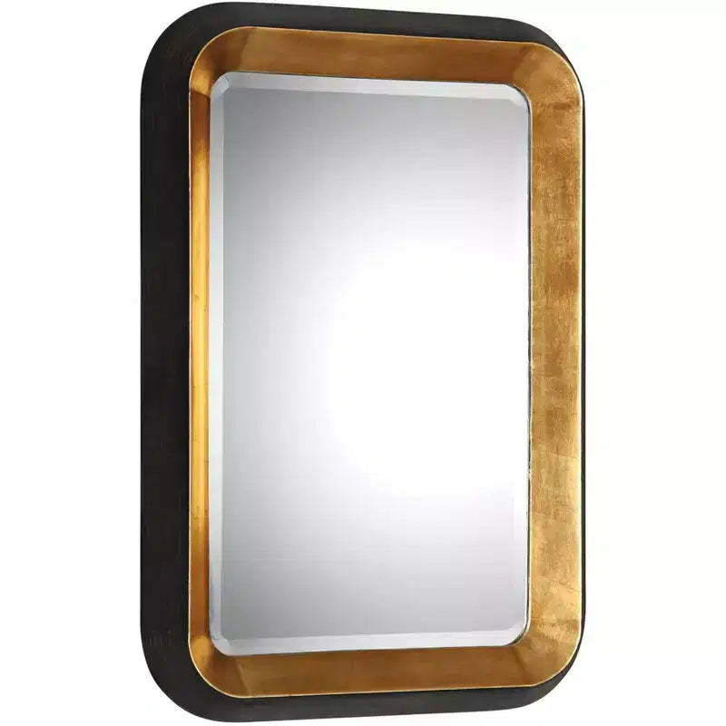 Uttermost Rectangular Vanity Decorative Wall Mirror Art Deco Antiqued Metallic Gold Distressed Black Frame 28 Wide for Bathroom