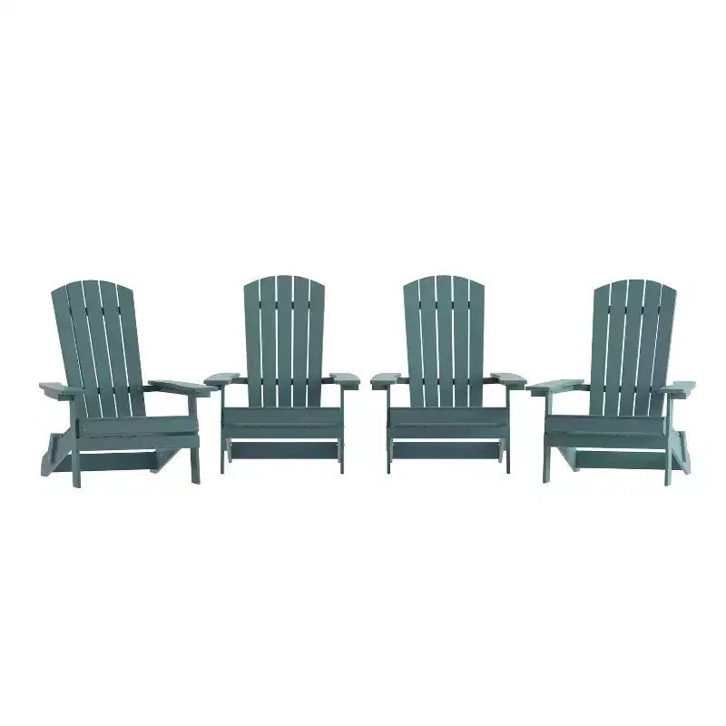 Merrick Lane Set of 4 Poly Resin Folding Adirondack Lounge Chair - All-Weather Indoor/Outdoor Patio Chair