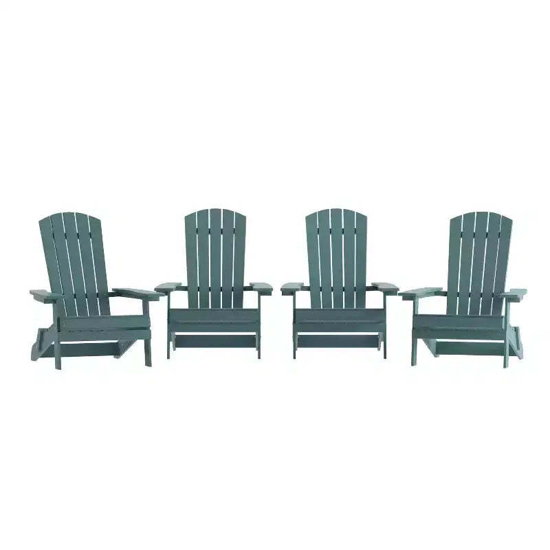 Merrick Lane Set of 4 Poly Resin Folding Adirondack Lounge Chair - All-Weather Indoor/Outdoor Patio Chair