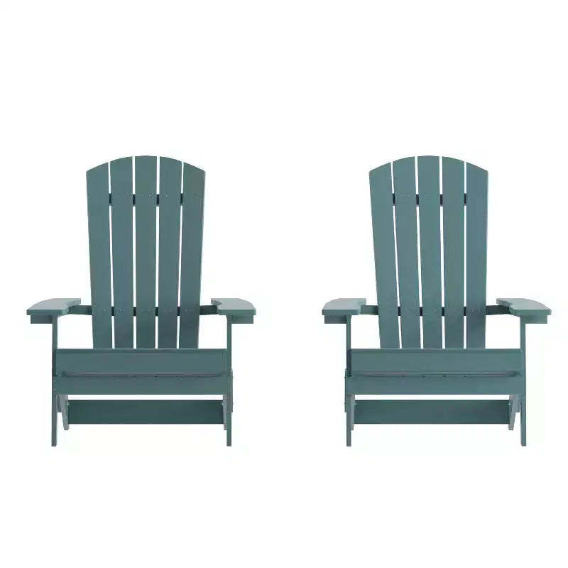 Merrick Lane Set of 2 Poly Resin Folding Adirondack Lounge Chair - All-Weather Indoor/Outdoor Patio Chair