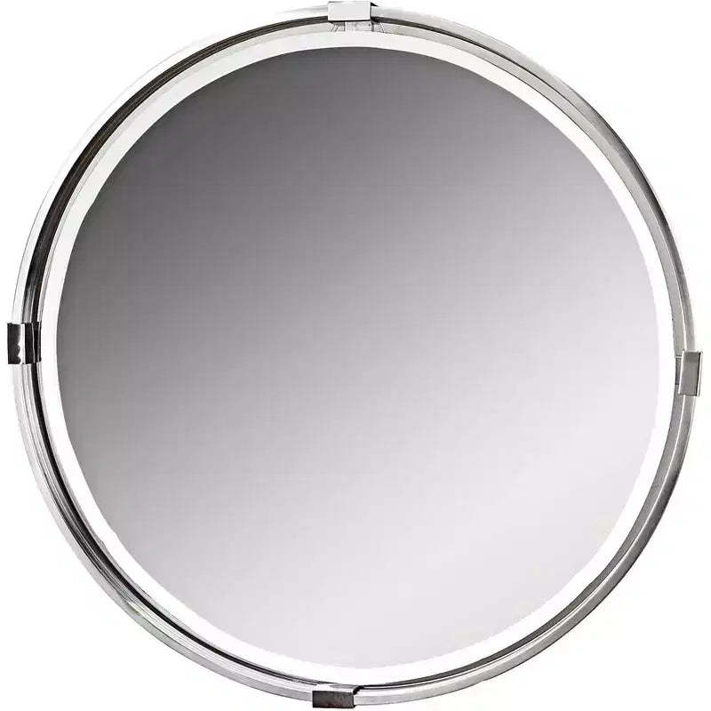 Uttermost Round Vanity Accent Wall Mirror Modern Beveled Brushed Nickel Metal Frame 29 1/2 Wide for Bathroom Bedroom Living Room