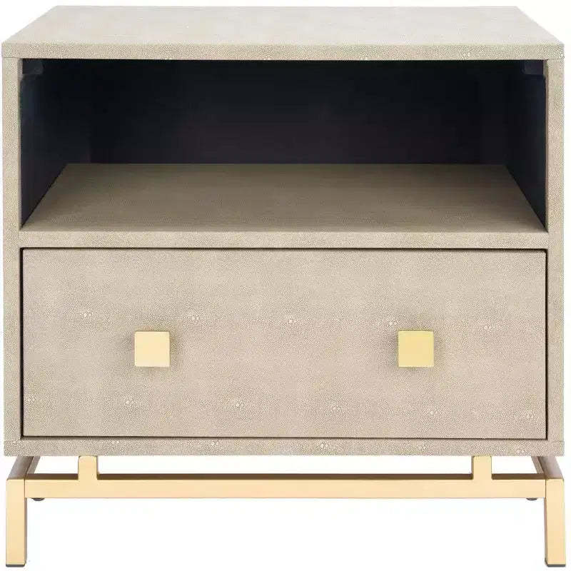 Meilana 1 Self 1 Drawer Nightstand - NST6403 - Light Taupe/Brass - Safavieh