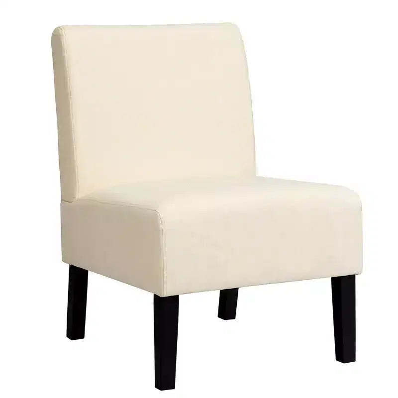 Costway Armless Accent Fabric Leisure Chair w/Rubber Wood Legs Gray\Beige\ Print