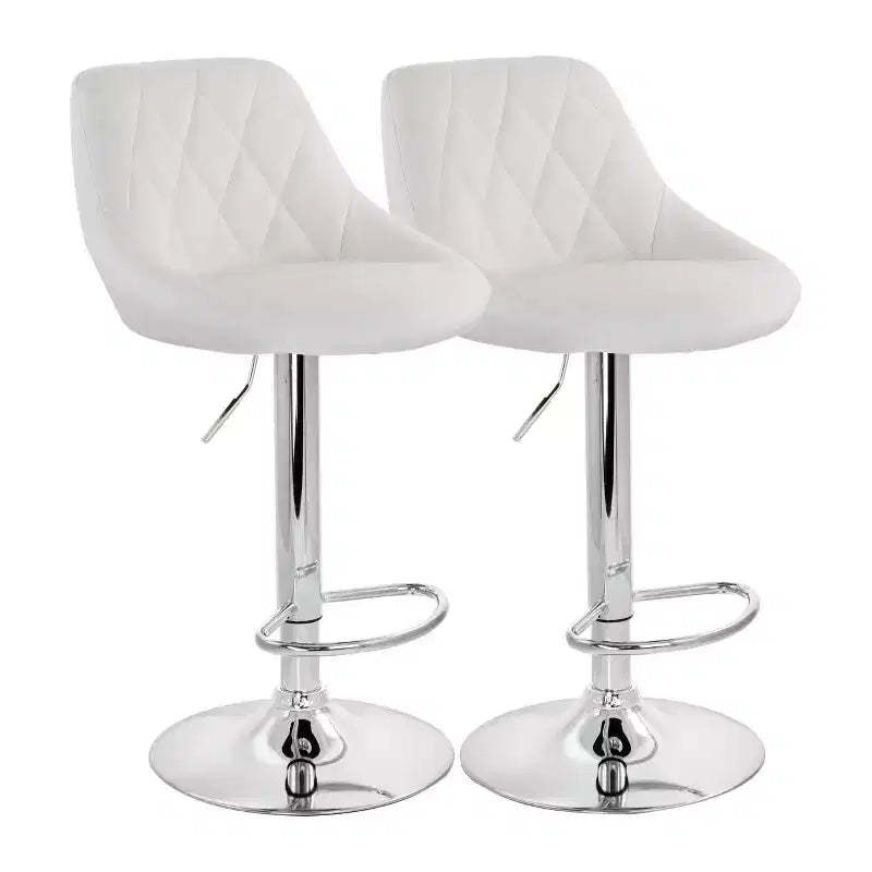 Elama 2 Piece Diamond Stitched Faux Leather Bar Stool in Black with Chrome Base and Adjustable Height