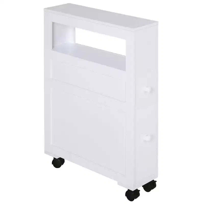 HOMCOM 6.25 x 20.5 x 28.25 Wood Rolling Slim Bathroom Side Storage Cabinet