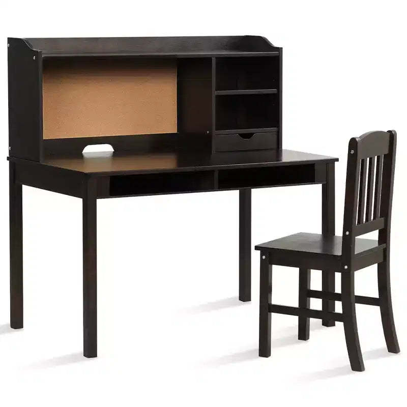 Costway Kids Desk & Chair Set Study Writing Desk w/ Hutch & Bookshelves