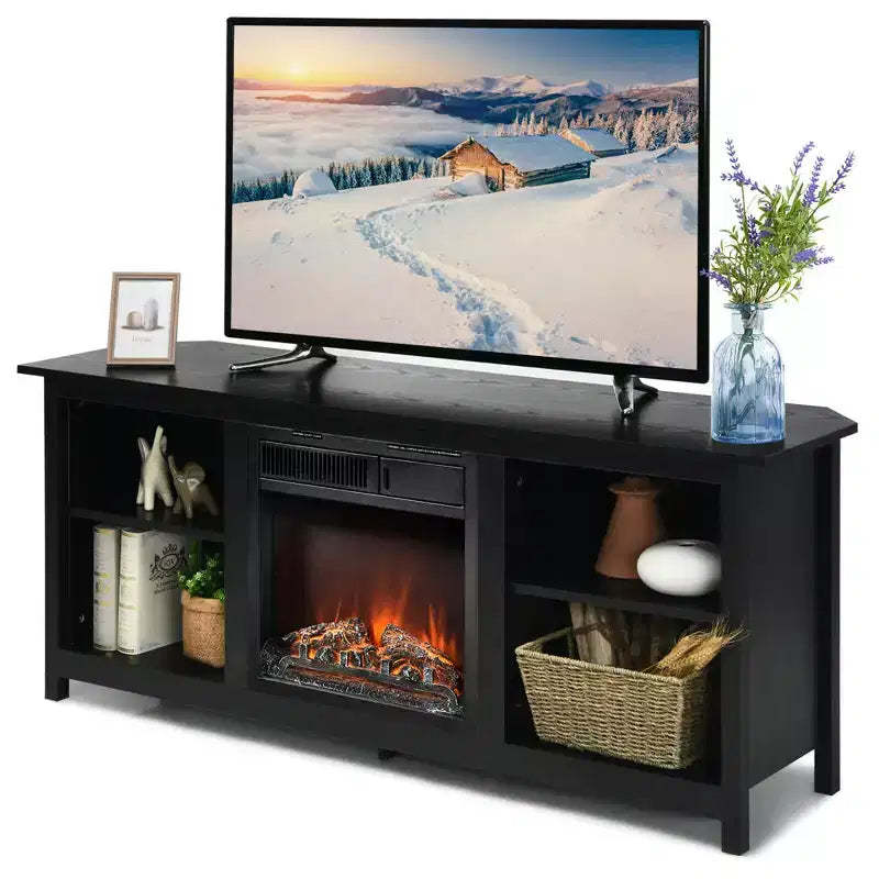 Costway 58'' 2-Tier Fireplace TV Stand W/18 Electric Fireplace Up to 65''