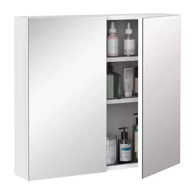 kleankin Bathroom Mirrored Cabinet, 24x22 Steel Frame Medicine Cabinet, Wall-Mounted Storage Organizer with Double Doors