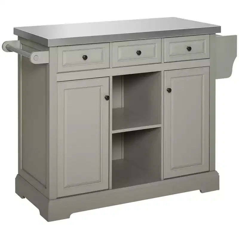 HOMCOM Rolling Kitchen Island on Wheels with Stainless Steel Top, Spice Rack & Drawers, Utility Portable Multi-Storage Cart on Wheels