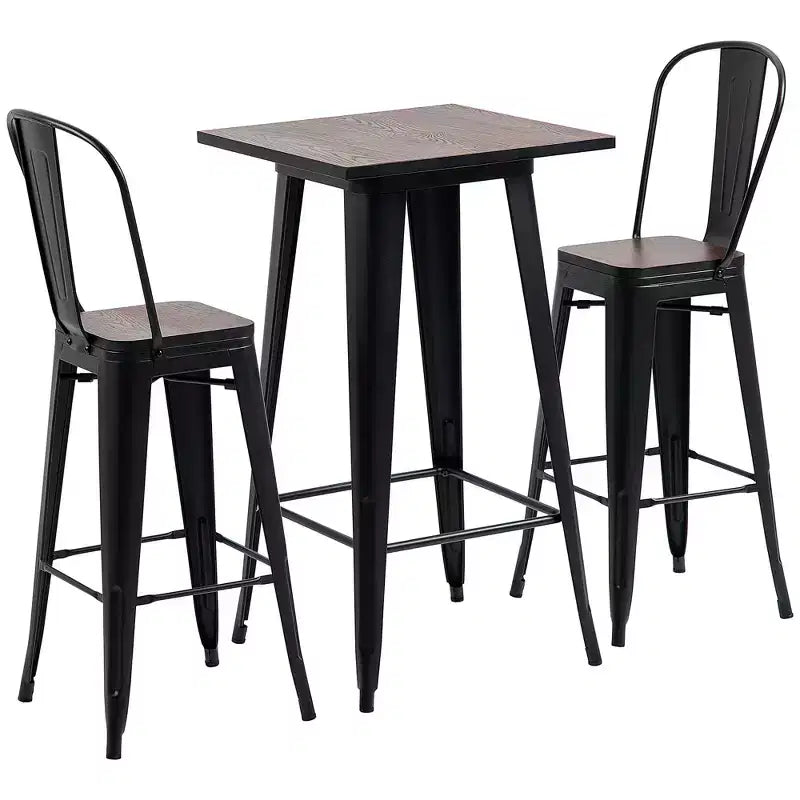HOMCOM 3 Piece Industrial Dining Table Set, Counter Height Bar Table & Chairs Set with Footrests for Bistro, Pub