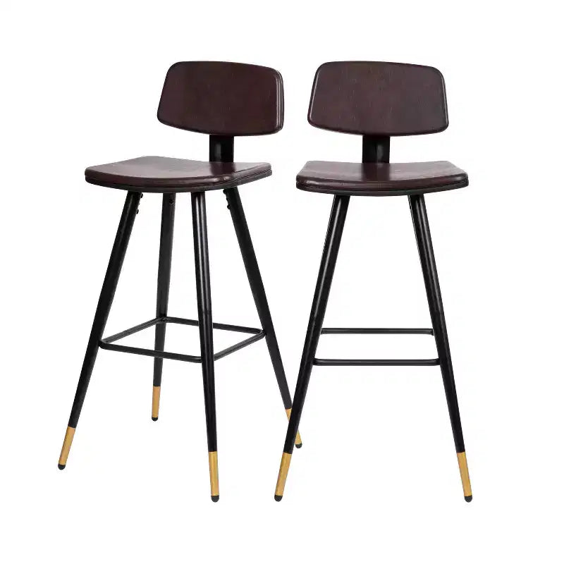 Merrick Lane Faux Leather Barstools Contemporary Upholstered Stools with Metal Frame and Integrated Footrest - Set of 2