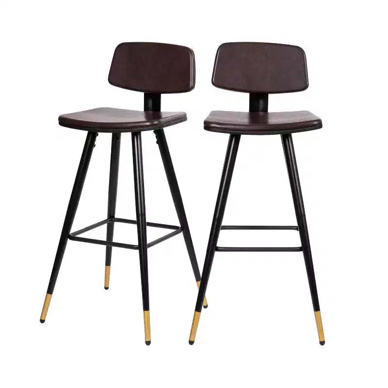 Merrick Lane Faux Leather Barstools Contemporary Upholstered Stools with Metal Frame and Integrated Footrest - Set of 2