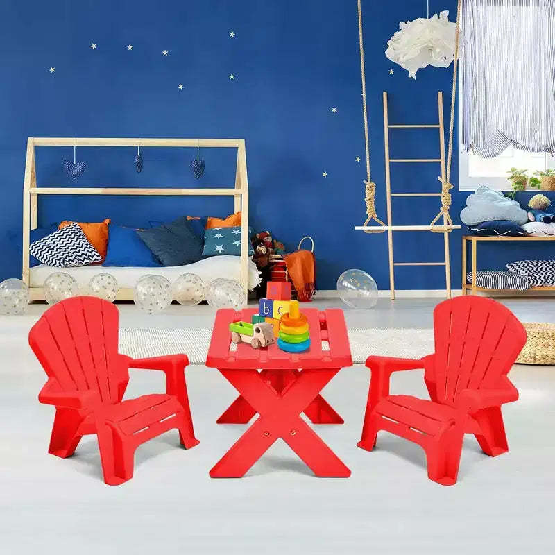 Costway Plastic Children Kids Table & Chair Set 3-Piece Play Furniture In/Outdoor Red