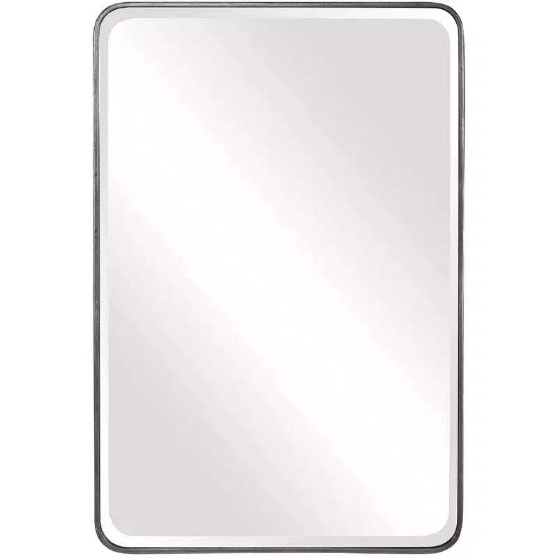 Uttermost Rectangular Vanity Accent Wall Mirror Modern Curved Corner Beveled Silver Metal Frame 24 Wide for Bathroom Bedroom