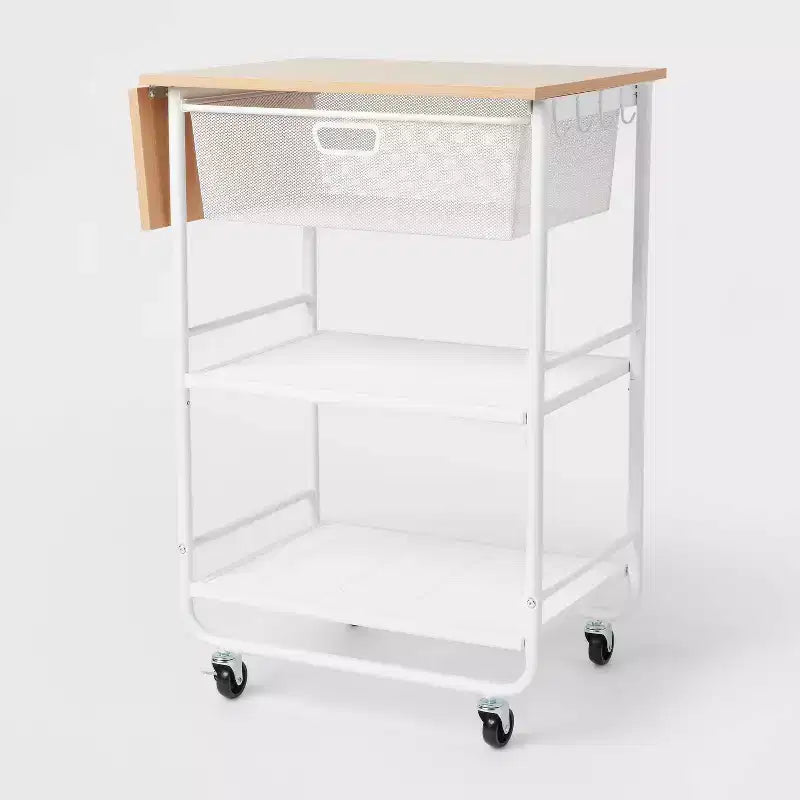 Metal Storage Cart with Mesh Drawer and Wood Top - Brightroom