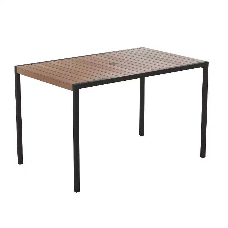 Emma and Oliver 30 x 48 All-Weather Faux Teak Patio Dining Table with Steel Frame - Seats 4