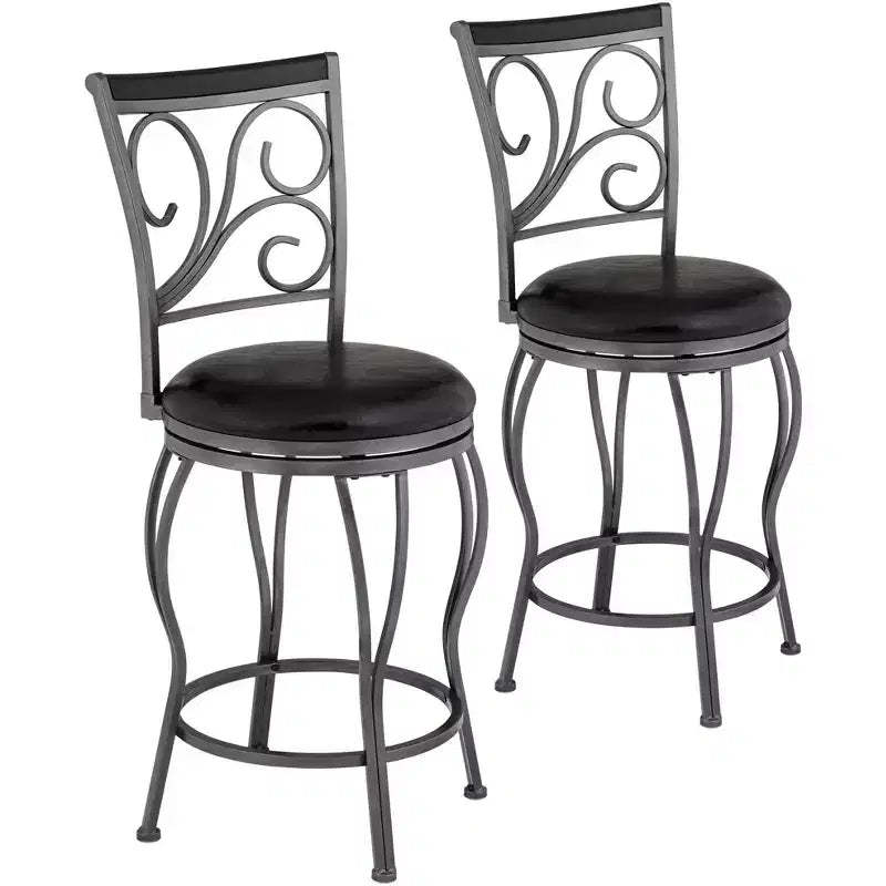 55 Downing Street Brown Swivel Bar Stools 24 7/8 High Set of 2 Traditional with Backrest Footrest Kitchen Counter Height Island