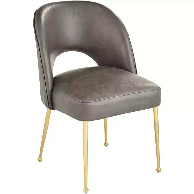55 Downing Street 55 Downing Kais 21 Wide Gray Faux Leather and Gold Legs Dining Chair