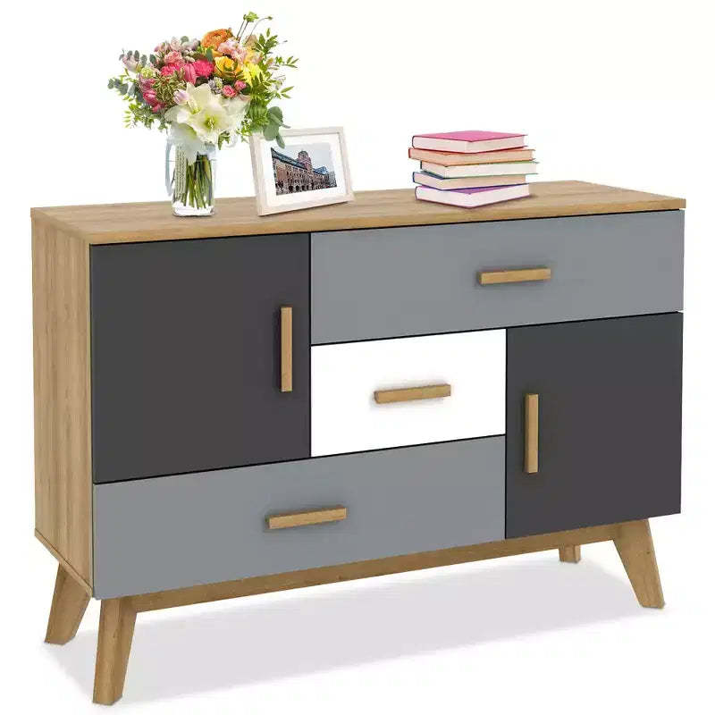 Costway Free-standing Storage Cabinet Modern Floor Cabinet w/2 Doors & 3 Drawers