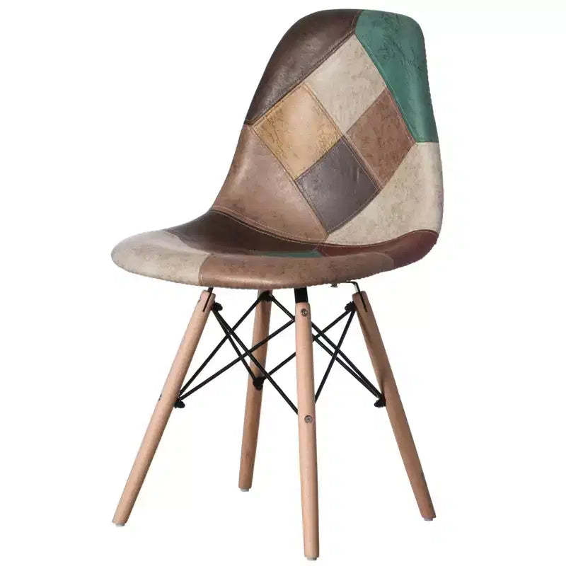 Fabulaxe Modern Fabric Patchwork Chair with Leather and Suede Like Tones with Wooden Legs for Kitchen, Dining Room, Entryway, Living Room