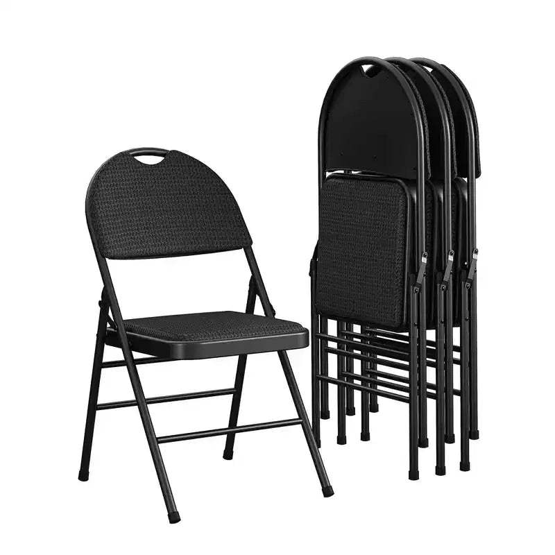 COSCO Commerical Triple-Braced Metal Folding Chairs with Fabric Seating, 4-Pack, Black