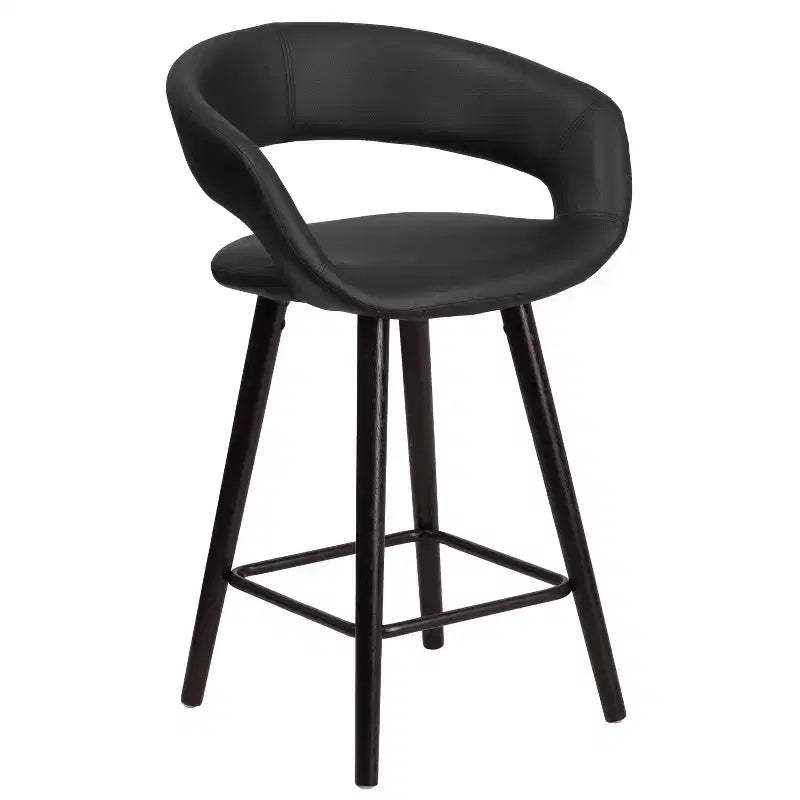 Merrick Lane 24 Inch Wood Ultramodern Bar Counter Stool With Black Upholstered Seat