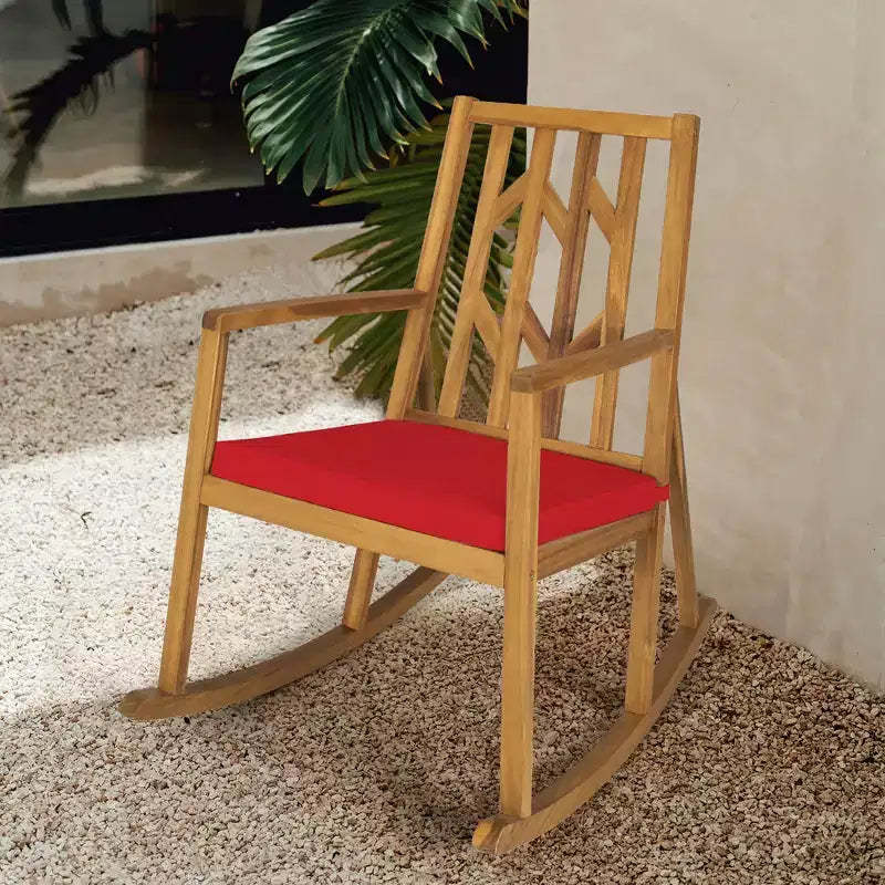 Costway Patio Rocking Chair Acacia Wood Armrest Cushioned Sofa Garden Deck White\Red\Turquoise