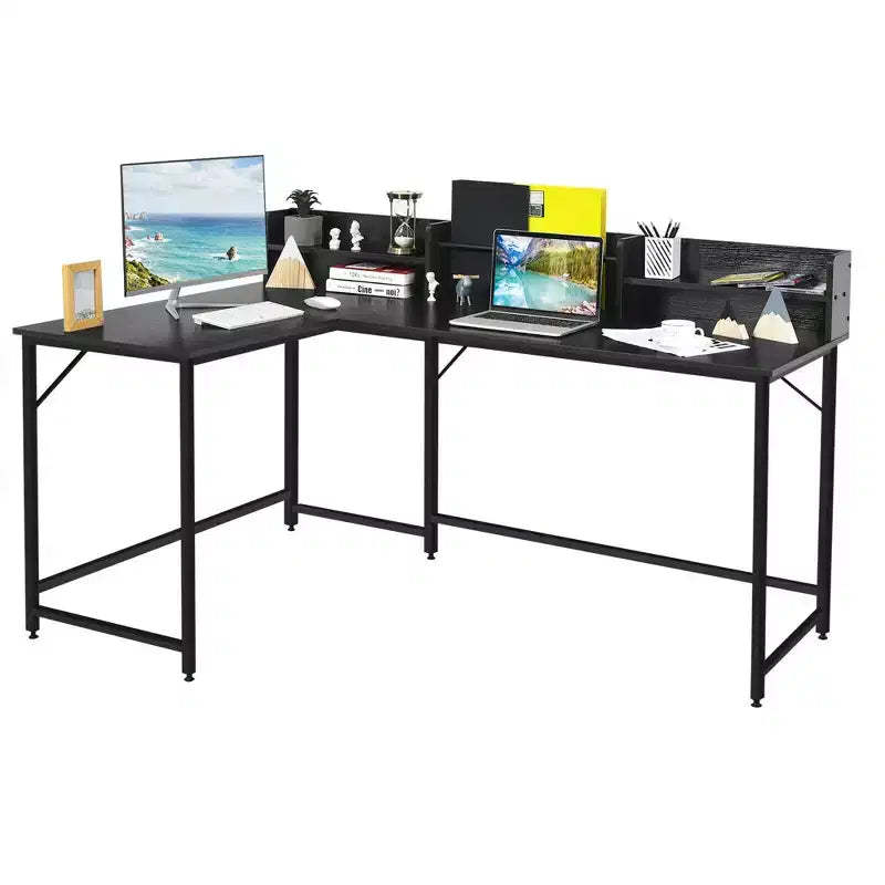Costway 65.5'' L-shaped Computer Desk Home Office Corner Table w/Bookshelf