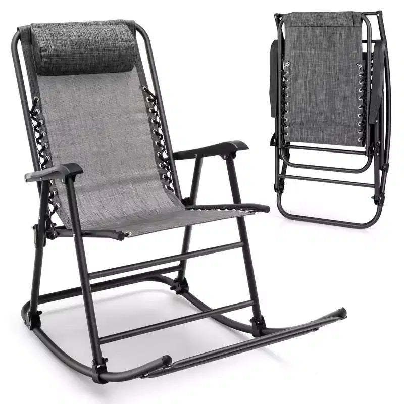 Costway Folding Zero Gravity Rocking Chair Outdoor Patio Headrest Turquoise\ Grey