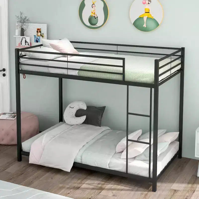 Costway Space-Saving Twin over Twin Bunk Bed with Built-in Ladder Safety Guardrail Black