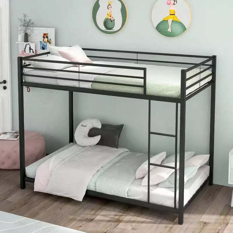 Costway Space-Saving Twin over Twin Bunk Bed with Built-in Ladder Safety Guardrail Black