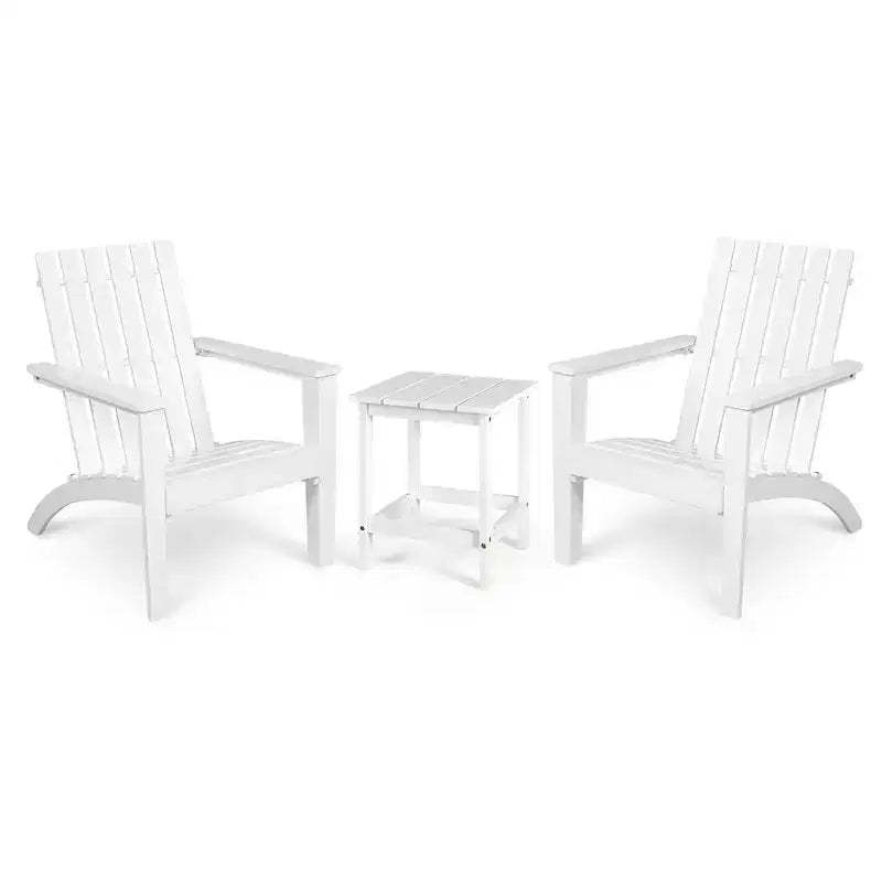 Costway 3PCS Patio Adirondack Chair Side Table Set Solid Wood Garden Deck White