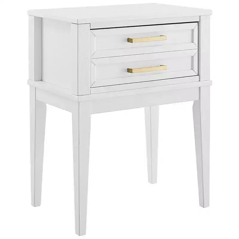 MUSEHOMEINC Mid Century Modern Living Room and Bedroom 2 Drawer Solid Wood Nightstand End Table with Gold Handles and Tall Legs, White