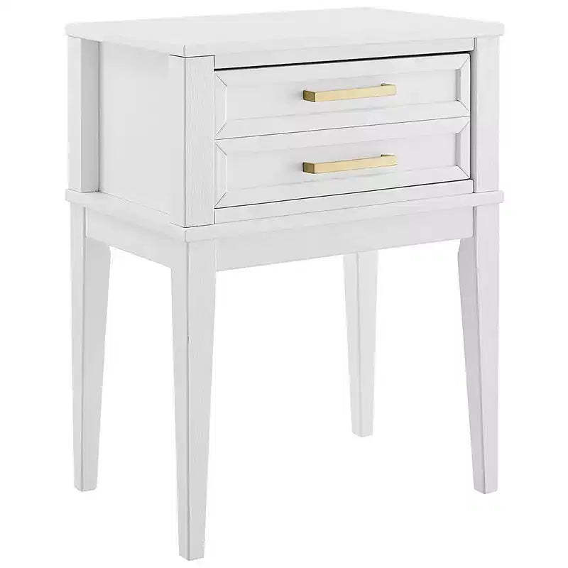 MUSEHOMEINC Mid Century Modern Living Room and Bedroom 2 Drawer Solid Wood Nightstand End Table with Gold Handles and Tall Legs, White