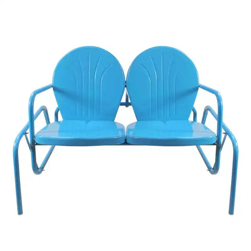 Northlight 2-Person Outdoor Retro Metal Tulip Double Glider Patio Chair, Turquoise Blue