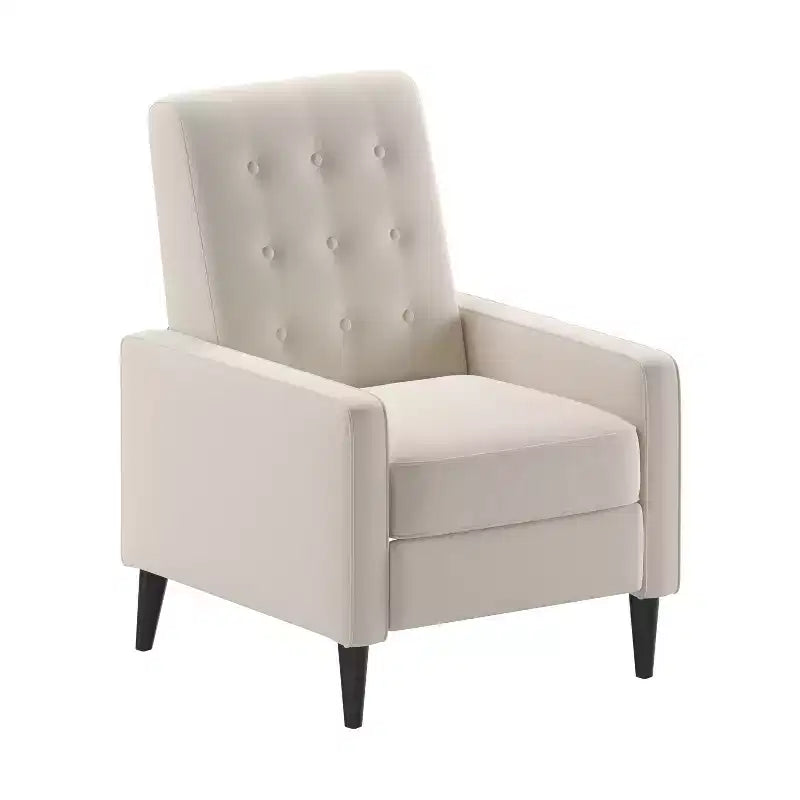 Emma and Oliver Jules Mid-Century Modern Button Tufted Upholstered Easy Pushback Recliner with Wooden Legs