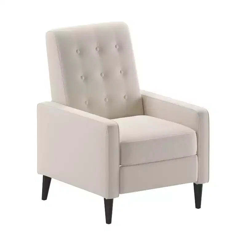 Emma and Oliver Jules Mid-Century Modern Button Tufted Upholstered Easy Pushback Recliner with Wooden Legs