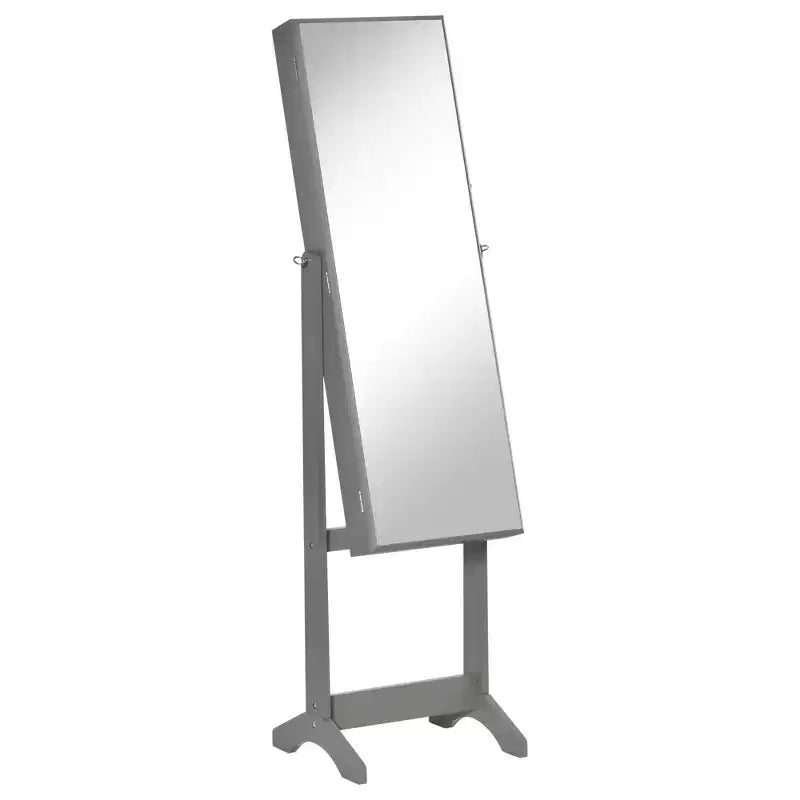 HOMCOM Floor Standing Jewelry Cabinet, Lockable Jewelry Organizer with Full-Length Mirror, and 3 Adjustable Angles, Gray