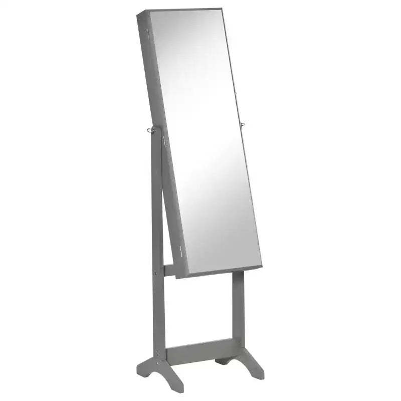 HOMCOM Floor Standing Jewelry Cabinet, Lockable Jewelry Organizer with Full-Length Mirror, and 3 Adjustable Angles, Gray