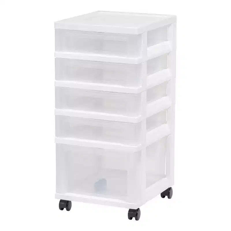IRIS USA 5 Drawer Rolling Storage Cart with Organizer Top, White