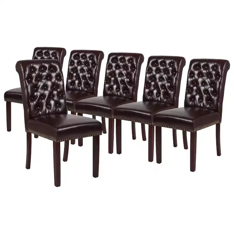 Merrick Lane Upholstered Parsons Chair with Nailhead Trim - Set of 6