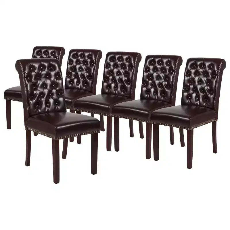 Merrick Lane Upholstered Parsons Chair with Nailhead Trim - Set of 6
