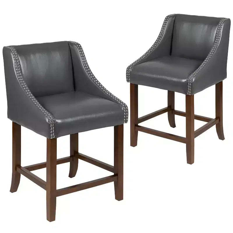 Merrick Lane 24 Inch Counter Height Stool with Nailhead Trim - Set of 2
