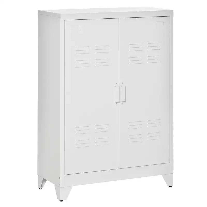 HOMCOM Industrial Style Steel Storage Cabinet, Metal Storage Organizer with 2-Tier Adjustable Shelves for Living Room or Home Office