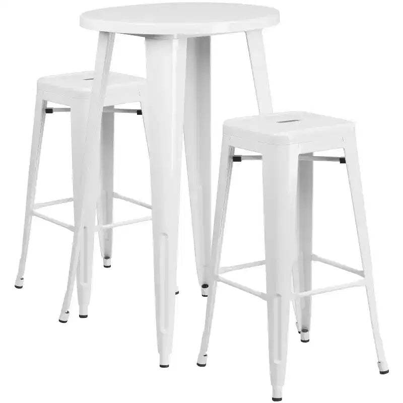 Merrick Lane Patio Set with Table and Backless Stools - Powder Coated Metal Frames for Indoor and Outdoor Use