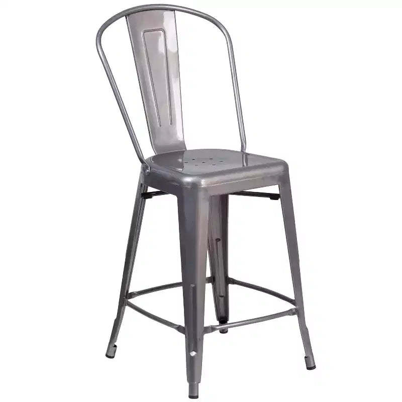 Merrick Lane 24 Modern Counter Height Stool with Powder Coated Metal Frame in Clear Coated Finish for Indoor Use
