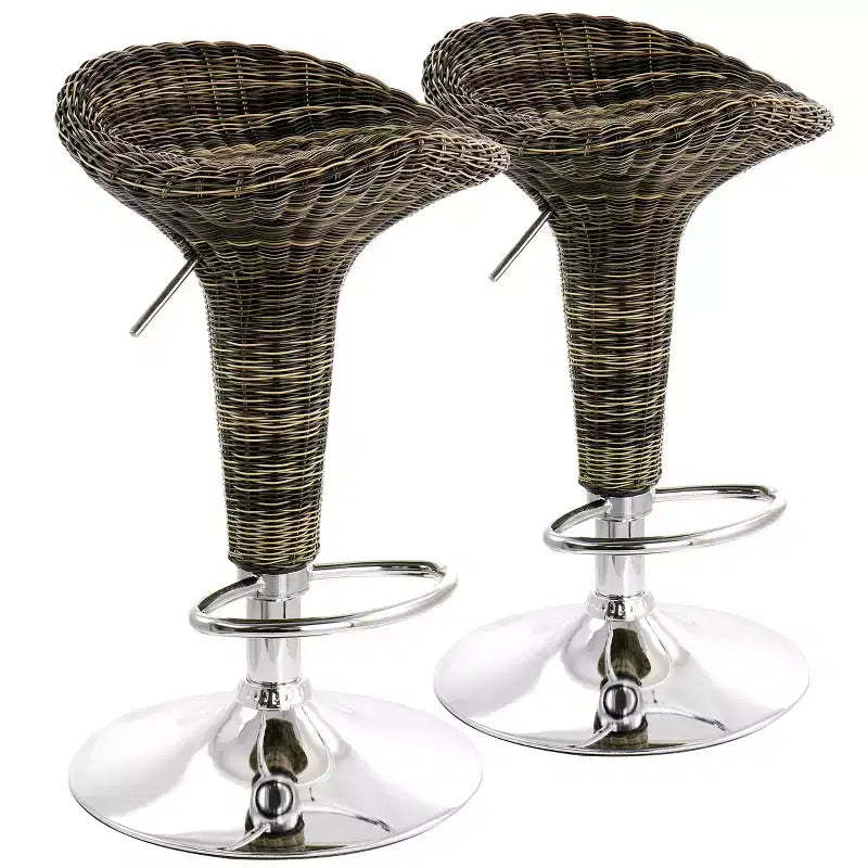 Elama 2 Piece Adjustable Rattan Barstool in Brown with Chrome Base