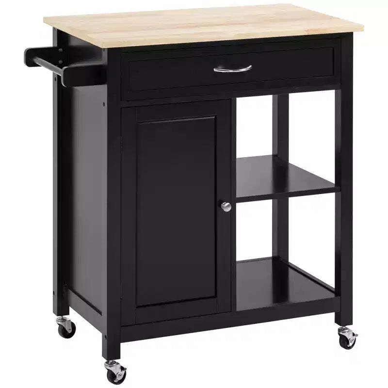 HOMCOM Rolling Kitchen Cart with Wood Top, Kitchen Island with Storage Drawer on Wheels for Dining Room