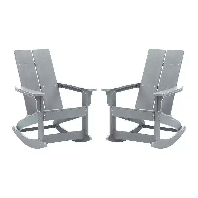 Emma and Oliver Set of 2 Modern All-Weather Poly Resin Adirondack Rocking Chairs for Indoor/Outdoor Use