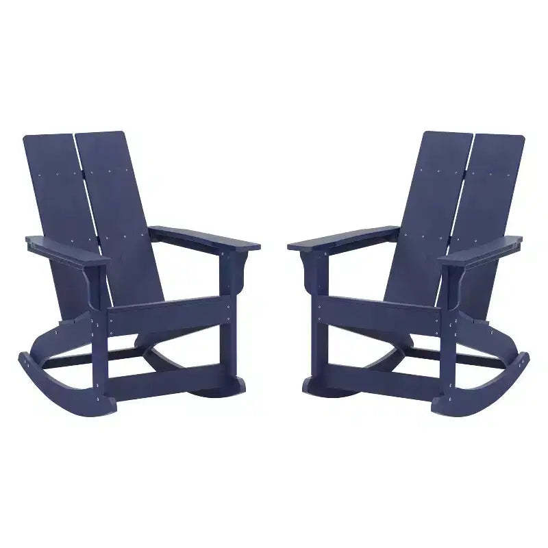 Flash Furniture Finn Modern Commercial Grade All-Weather 2-Slat Poly Resin Rocking Adirondack Chair with Rust Resistant Stainless Steel Hardware - Set of 2
